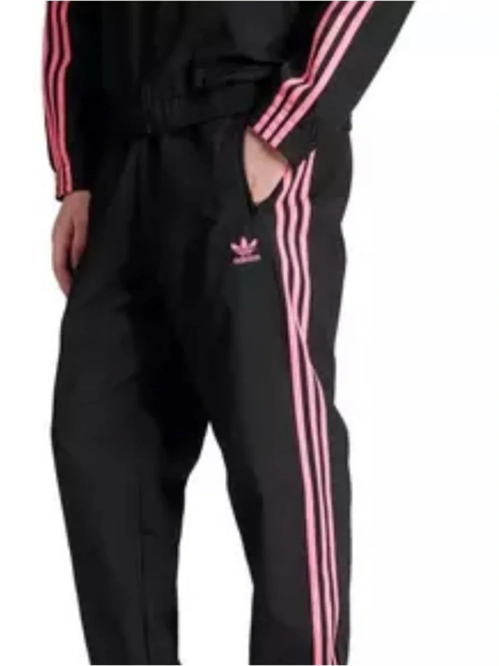 Adidas Black Track Set includes jacket and Pants with Pink Three-Stripes